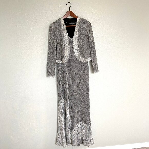 VTG 90s Damianou Silver Mesh/Lace Sexy Party Prom Evening Gown 2-Piece - Picture 6 of 17